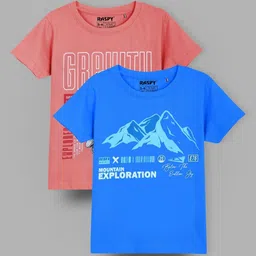 RASPY Boys Graphic Printed Pack Of 2 Round Neck Pure Cotton Regular Fit Tshirt image 3