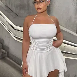 StyleCast Women Halter Neck Ruched Fit & Flare Mini Dress-image-19
