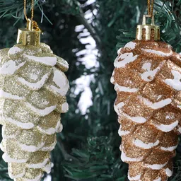TAYHAA Set Of 8 White Glitter Pinecone Ornaments Hangings-picture-41