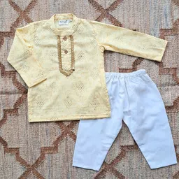 Baal Leela Boys Ethnic Motifs Regular Thread Work Pure Cotton Kurta with Pyjamas image 4