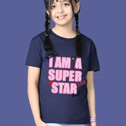 NUSYL Girls Typography Printed Round Neck Oversized T-shirt-picture-37