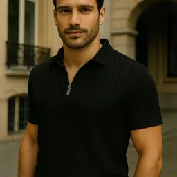 SZN Men Solid Polo Collar Regular Fit T-shirt with Zipper image 3