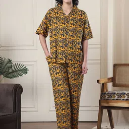 Kanvin Women Abstract Printed Pure Cotton Night suit-image-45