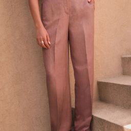 NEXT Women Wide Leg Satin Trousers With Linen-picture-15