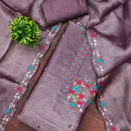 BlissFlair Floral Embroidered Sequinned Chanderi Silk Unstitched Dress Material-picture-38