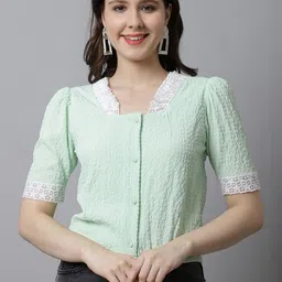 CORSICA Puff Sleeve Ruffles Crepe Top-image-70