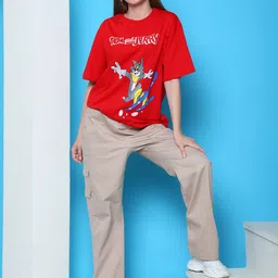 Dreambe Women Pack Of 2 Tom & Jerry Fusion Graphic Printed Cotton Oversized T-shirts image 5