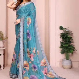 PRISHIL ENTERPRISE Floral Pure Linen Handloom Saree image 5