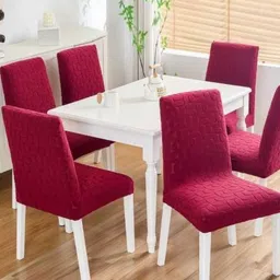 HOMETHREADS Maroon 6 Pieces Self Designed Jacquard Stretchable Chair Covers-picture-15