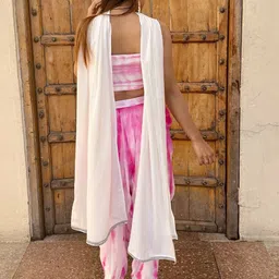 Niyaksha Woman Tie & Dye Crip Top & Dupatta With Dhoti Pant Co-Ords Set image 3