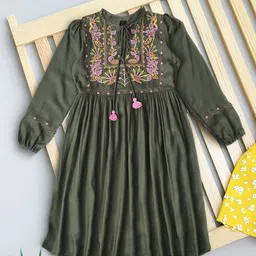 Bella Moda Girls Floral Embroidered Fit & Flare Cotton Dress-picture-34