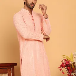 Jompers Geometric Embroidered Mandarin Collar Thread Work Straight Kurtas image 3