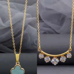 Birado Jewellery Set Of 2 Steel Gold-Plated Stones Studded Minimal Necklaces-picture-30