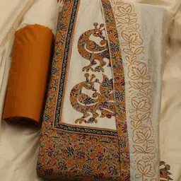 Meena Bazaar Ethnic Motifs Kalamkari Printed Pure Cotton Unstitched Dress Material image 1