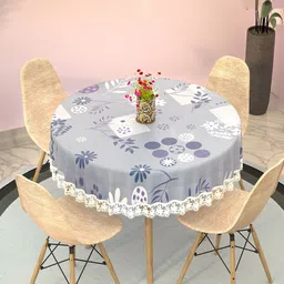 Kuber Industries Grey & White Floral Printed Waterproof Round 4-Seater Table Cover image 1