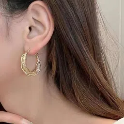 PolluxCraft Gold-Plated Artificial Stones Studded Contemporary Korean Hoop Earrings-picture-48