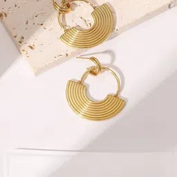 MEENAZ Stainless Steel 18kt Gold-Plated Korean Circular Shaped Drop Earrings-picture-36