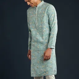 KALKI Fashion Men Floral Printed Regular Kurta with Pyjamas image 5