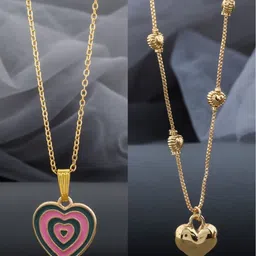 Birado Jewellery Set Of 2 Stainless Steel Gold-Plated Heart Shaped Pendants With Chains-image-40