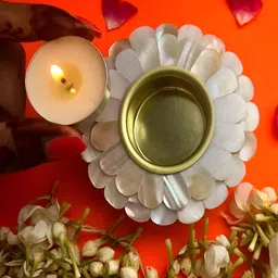HOMEARTE White & Gold-Toned Floral Metal Candle Holder image 2