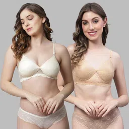 samvar Women Brown,Gold Cotton Bra Panty Set for Lingerie Set Undergarments Pack of 2-picture-23