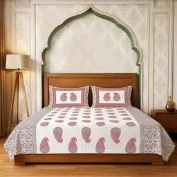 URBAN SPACE Regal Pink Floral Pure Cotton 300 TC Double King Bedsheet Set- 2.74mx2.74m image 2