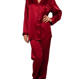 DEHMAN Women Lapel Collar Long Sleeves Pure Silk Night Suits-picture-23