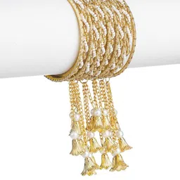 Mamon Creations Set Of 26 Gold-Plated & White Alloy Bangles-picture-15