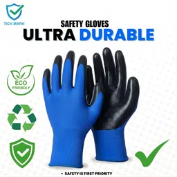 tick mark 12PAIR Nylon Work Gloves with Black Grip | Heavy Duty Protection Gloves Nylon, Nitrile Safety Gloves image 4