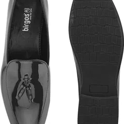 here&now Black Patent Casual Tassel Shoes Loafers For Men image 5