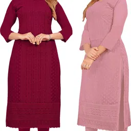 kayraah Pack of 2 Women Chikan Embroidery Georgette Straight Kurta-picture-13