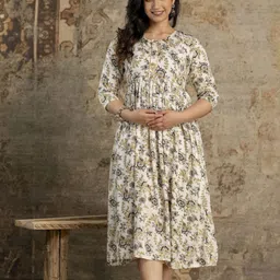 mialo fashion Women Fit and Flare Yellow Below Knee Dress image 1