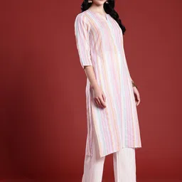 anouk Women Striped Pure Cotton Straight Kurta image 2