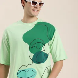 HERE&NOW Abstract Printed Drop-Shoulder Sleeves Pure Cotton Oversized T-shirt-picture-34