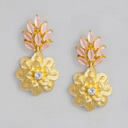 justpeachy Pink & Gold-Toned Gold Plated Contemporary Drop Earrings image 1