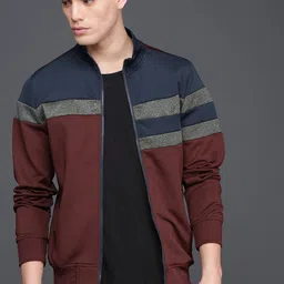 WROGN Men Maroon & Navy Blue colorblocked Sweatshirt-image-29