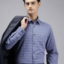 Van Heusen Linen-Cotton Custom Fit Grid Tattersall Checks Formal Shirt-image-22