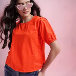DressBerry Puff Sleeves Pure Cotton Top-image-80