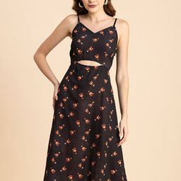 Moomaya Floral Printed Cut Outs Fit & Flare Dress-picture-48