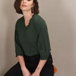 U S Polo Assn Women Green Solid Ruffles Top-image-82