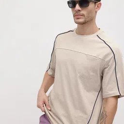 The Roadster Life Co. Contrast Piping Drop-Sleeves Pure Cotton Relaxed Fit T-shirt-picture-36