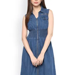 Style Stone Blue Denim Fit & Flare Dress-image-68