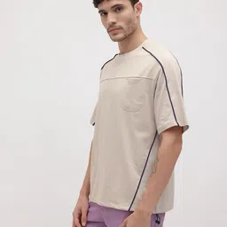 The Roadster Life Co. Contrast Piping Drop-Sleeves Pure Cotton Relaxed Fit T-shirt image 3