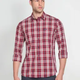Arrow Sport Maroon Cotton Slim Fit Checks Shirt-image-17
