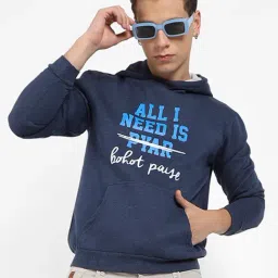 Campus Sutra Blue Melange Regular Fit Graphic Print Hooded Sweatshirt-image-94