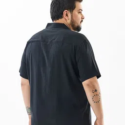 Snitch Men Plus Size Solid Cuban Collar Casual Shirt image 3