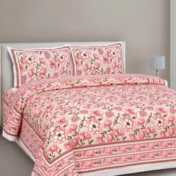 INDHOME LIFE Pink & Beige Floral Printed 220 TC Cotton King Bedsheet Set2.28 m x 2.74 m-picture-11