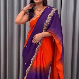 PRISHA FASHION Embellished Sequinned Poly Georgette Heavy Work Banarasi Saree image 2