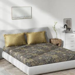 DDecor Printed Grey 136 TC Cotton King Fitted Bed Sheet With 2 Pillow Covers-picture-40