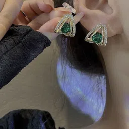 Celestique 925 Silver Cubic Zirconia Studded Korean Contemporary Shaped Studs image 2